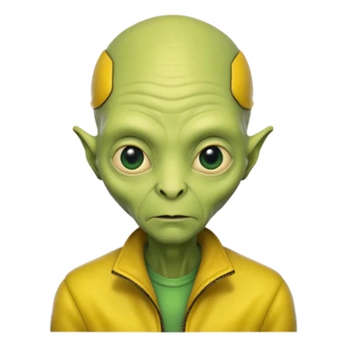 Old Alien with yellow jacket, Half body, no hair. sticker