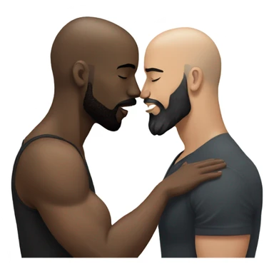 White brunette kissing muscular black bald man with beard sticker