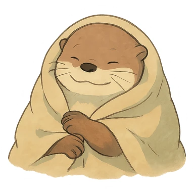 otter cozy in blanket, soft colors sticker