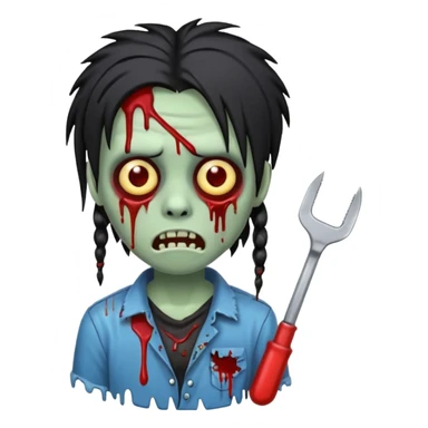 trap hood zombie emoji with saw and drip and emo black hair with dreads  sticker
