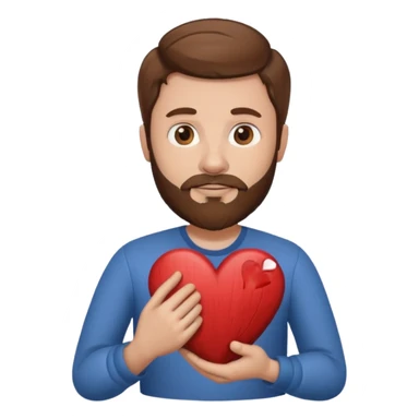 Man with brown hair & beard holding heart in his Arm sticker