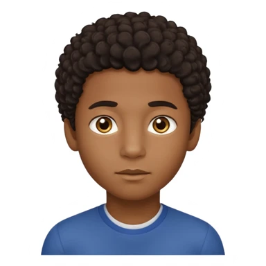 This avatar of black boy has lightly curly dark hair styled upward, a rounded face with golden-brown eyes, and a neutral expression sticker