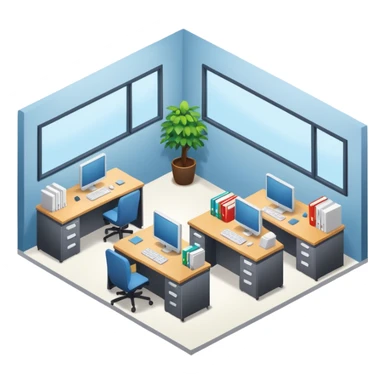 an office with several desks in an isometric style sticker