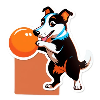 Dog with a orange ball sticker