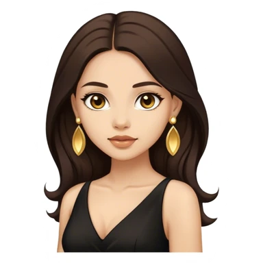 Beautiful woman,cute, long dark brown hair in dark dress with gold earrings sticker