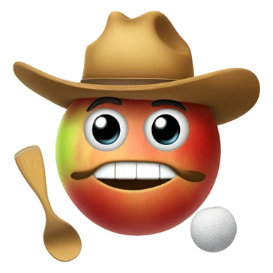 apple emoji with cowboy hat and mustache playing tennis sticker