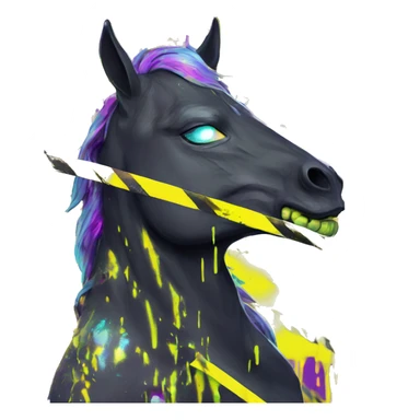 .Zombie_ Vaporwave black holographic oilslick zombie unicorn yellow caution tape sticker