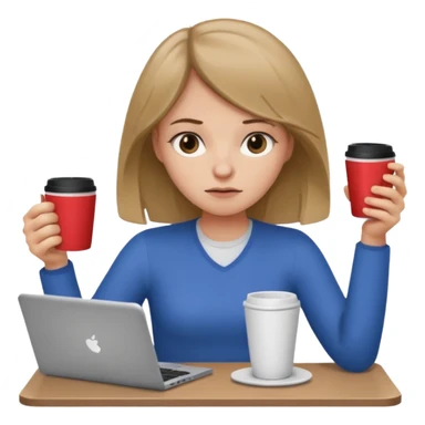 Девушка с темно русыми волосами у которой шесть рук в руках кофе ноутбук телефон папки тетради она очень уставшая  sticker