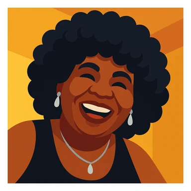 Create another emoji of this lady in a 1970s disco theme, using a color palette of black, silver, gold, and white. Show her in a different joyful 70s dance pose, with afro hairstyle and disco accessories, in a vibrant toon style. sticker