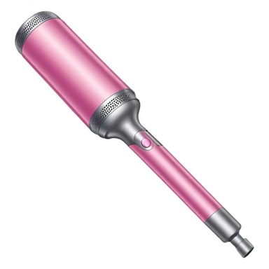 Pink Dyson Airwrap styling wand, long silver cylindrical barrel with rounded curling attachment, glossy pink body, silver accents, realistic sticker