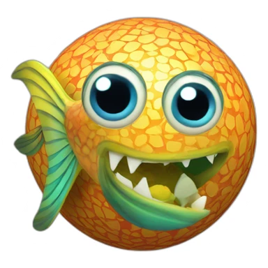 3d sphere with a cartoon hypnotic vine Tropical Fish skin texture with feminine eyes sticker