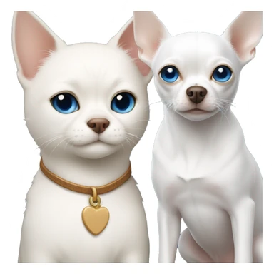white cat blue eyes standing next to tan chihuahua  sticker