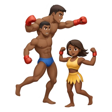 Tan girl beating up a dark guy, full body, girl winning  sticker
