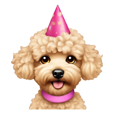 Blonde toypoodle maltipoo with birthdayhat sticker