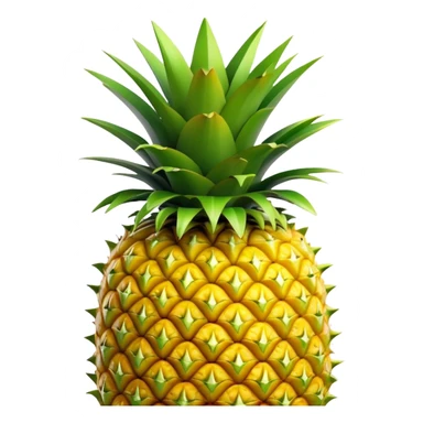 Cinematic Realistic Pineapple Emoji, Tropical and vibrant, with a golden-yellow textured skin and a crown of spiky green leaves on top. The body of the fruit is sharply geometric, its surface rich with natural patterns. Soft glowing outline, capturing the essence of exotic sweetness and tropical flair in a fresh pineapple! sticker