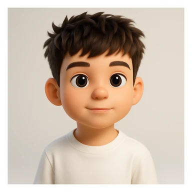 Create a highly detailed 3D emoji character of a human face based on the reference image, with smooth plastic-like textures, big expressive eyes, a slightly oversized head, and soft studio lighting. The style should resemble Apple Memoji and Pixar characters, featuring rounded shapes, vibrant colors, and a cute, friendly expression. The background should be clean and softly blurred. Ultra-realistic 3D render, sharp focus, 4K resolution. sticker