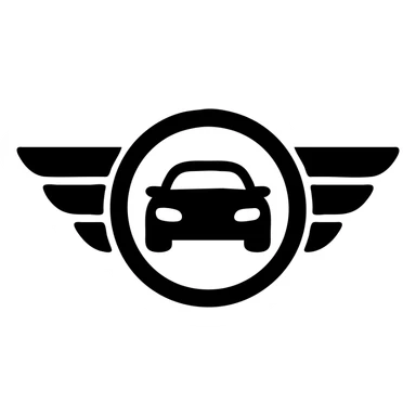Circular car logo with wings, luxury automotive symbol sticker
