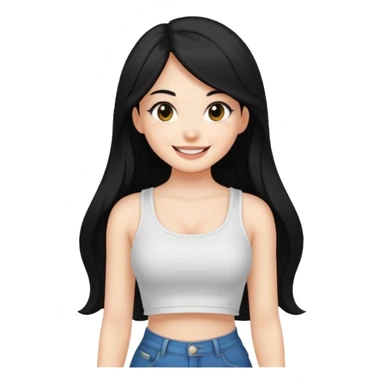 a black hair cute girl with white skin and Extreme Plung Crop Top, Long hair sticker