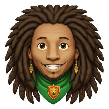 very realistic Bob Marley with gigantic dread locks in form heraldic crest with ethiopian lion sticker