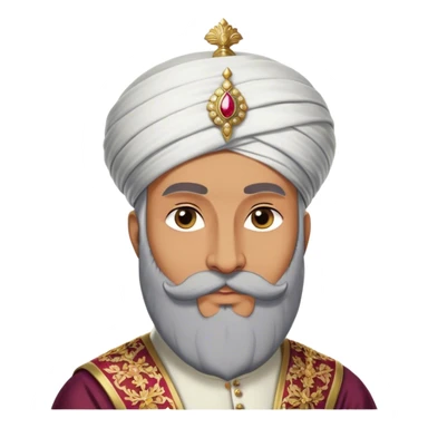 ​Cinematic Realistic Portrait of Suleiman the Magnificent, depicted as a regal Ottoman sultan adorned with a large, white, round, tall turban and a majestic grey beard, his commanding gaze bathed in warm, historic lighting that exudes timeless authority and grandeur, sticker