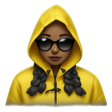 girl in yellow raincoat meme with black sunglasses sticker