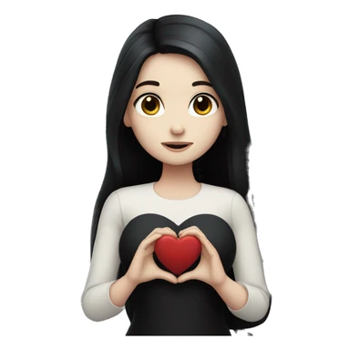 Pale girl with long black hair holding black heart in her hands  sticker