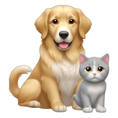 A Golden retriever, a white cat, and a gray cat in a red heart sticker