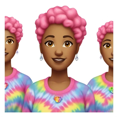 Plus size black woman with pink curly pixie cut hair and a rainbow tie dye sweater , and diamond stud earrings  sticker