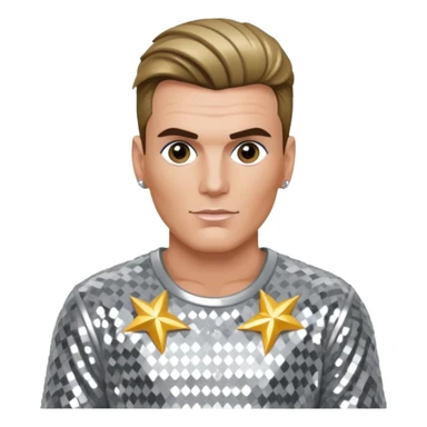 Vanilla Ice with dark blonde hair, silver sequin outfit sticker