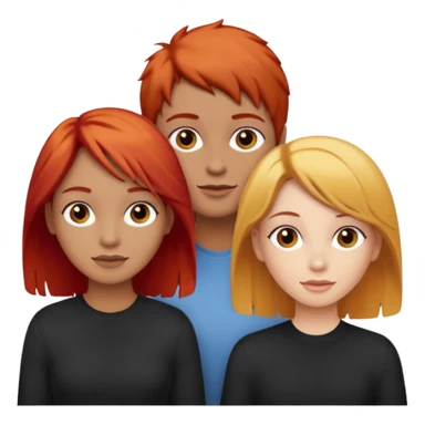 Can you create an image of 3 friends together one with red bright hair light skin one the other with brown hair with some blonde highlights in the hair fair skin the last one with light brown a tint of orange hair and black hair sticker