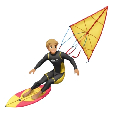 A kite surfer soaring above the waves, holding onto a kite with the wind in full force. The background showcases the ocean and sky, emphasizing the freedom, thrill, and energy of the sport. The motion of the kite and board is dynamic, capturing the excitement of kiting. sticker