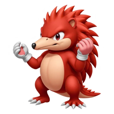 Sonic the hedgehogs friend knuckles a red animal with peach arms and white gloves he’s a echidna with red eyes sticker