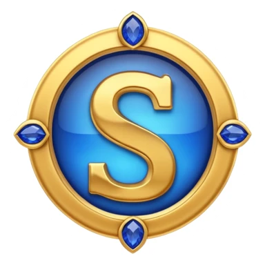 Create a custom emoji badge featuring a stylized letter “S”. Style it after the Challenger rank from League of Legends. Use gold & sapphire blue colors, radiant glow effects, and a majestic, high-prestige frame.
 sticker