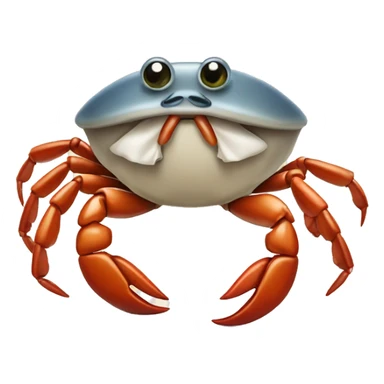 a small crab holding up an anchovy victoriously sticker