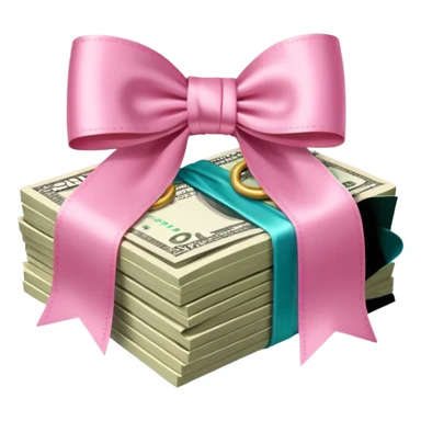 liasse de billet avec un noeud rose en satin sticker