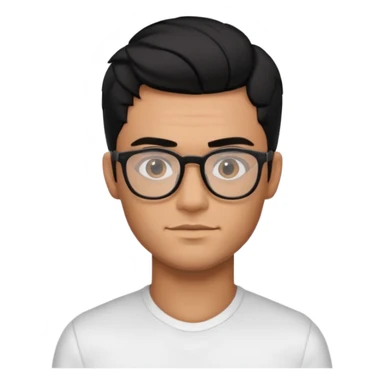 make a guy from portugal that has glasses and has a good jawline and a little masculine and black hair that spreads to the sides and make him gloss sticker