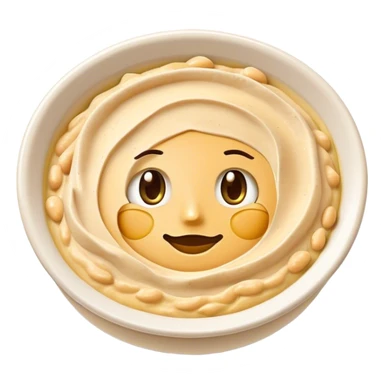 Cinematic Realistic Hummus Dish Emoji, depicted as a creamy chickpea dip drizzled with olive oil rendered with rich textures and warm, inviting lighting. sticker
