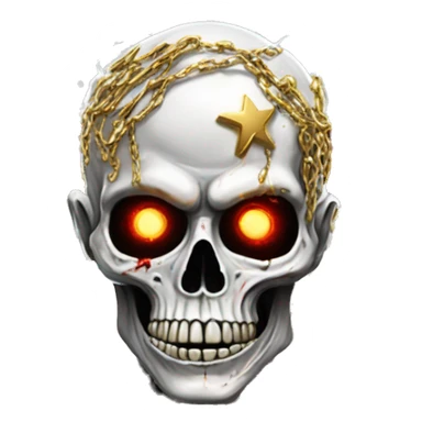 White skeleton zombie person covered in golden chains and black graffiti scribbles and red and silver doodles wings made of lightning snowing snowflakes sticker