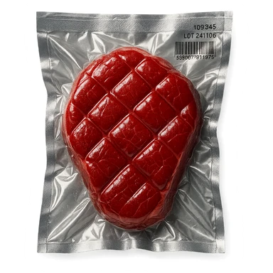 diamond-textured meat steak, shiny and inflated, no background sticker