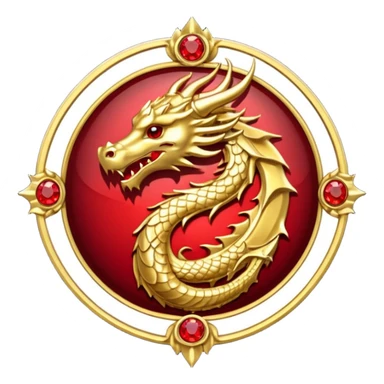Golden dragon crest / brosch in a circle with red gems and no background sticker