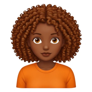 dark skinned woman with curly brown hair and orange shirt sticker