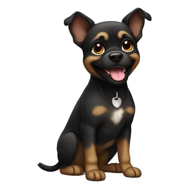 petit brabancon breed dog, black with brown parts, sitting onthe ground and smiling sticker