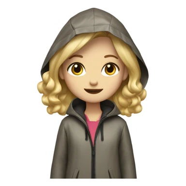 Blonde hair girl stands at full height wearing a raincoat leopard color sticker