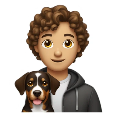 Russian programmer with curly brown hair with dog Entlebucher zennenhund sticker