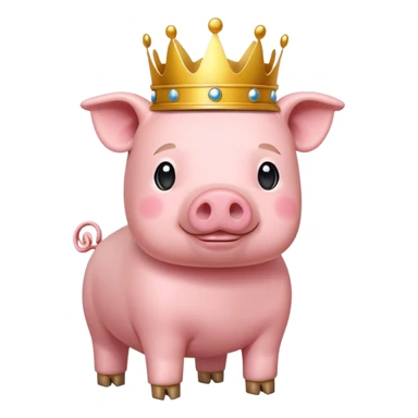 full body pink blocky pig with square head and square body wearing a crown sticker