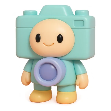 a camera, vinyl figure style, stylized and collectible figure look sticker