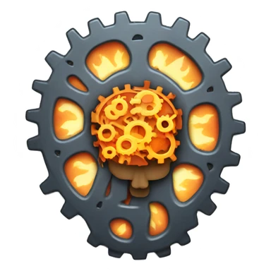 A brain made out of gears with flames coming out sticker