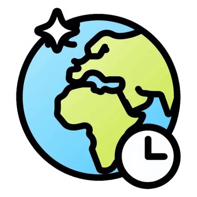 Earth globe with a small clock in the bottom corner, timezone icon sticker