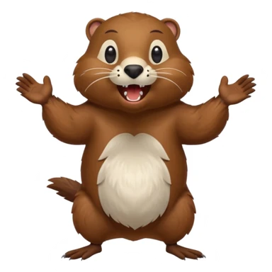  A crazy beaver is standing on its hind legs with its front paws stretched out in front of it. It has a brown fur coat with white fur around its eyes and nose. mouth is open, revealing sharp teeth. More craziness sticker