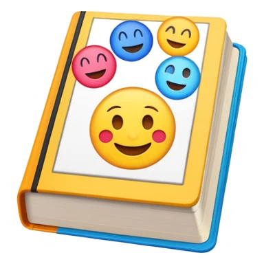 A textbook with the word 'emoji' written on the cover sticker